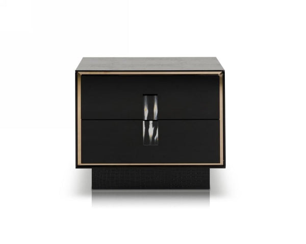 Nightstands Black Nightstand - 21" Black MDF and Steel Nightstand with Two Drawers HomeRoots