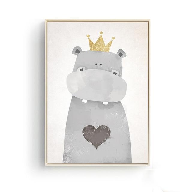 Nordic Cute Animals Bear Hippo Penguins A4 Diy Canvas Painting Print Poster Kids Room Wall Pictures For Living Room Home Decor-30cmX21cmA4 No Frame-PR1041-JadeMoghul Inc.