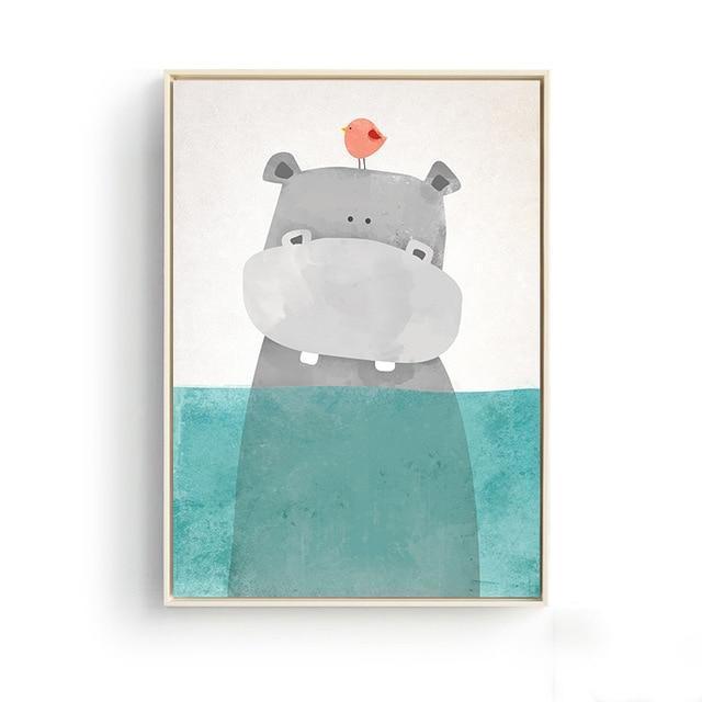 Nordic Cute Animals Bear Hippo Penguins A4 Diy Canvas Painting Print Poster Kids Room Wall Pictures For Living Room Home Decor JadeMoghul Inc. 