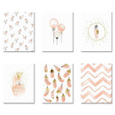 Nursery Girl Bedroom Decoration Flamingo Feather Wall Art Canvas Poster and Print Cartoon Painting Wall Pictures for Living Room-13x18cm No Frame-6 pcs Set-JadeMoghul Inc.