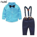 NWAD Baby Boy Clothes 2017 Autumn Newborn Baby Sets Infant Clothing Gentleman Suit Plaid Shirt+Bow Tie+Suspender Trousers FF032 AExp