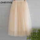 OHRYIYIE Tulle Skirts Women 2017 Summer Casual High Waist Long Skirt Elastic Waist Sun Fluffy Tutu Skirt Jupe Longue Femme S1003-Beige-One Size-JadeMoghul Inc.