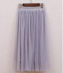 OHRYIYIE Tulle Skirts Women 2017 Summer Casual High Waist Long Skirt Elastic Waist Sun Fluffy Tutu Skirt Jupe Longue Femme S1003-Gray-One Size-JadeMoghul Inc.