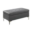 Ottoman Rectangular Tufted Leather Ottoman, Gray Benzara