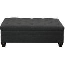 Transitional Linen & Wood Ottoman With Tufted Design, Gray
