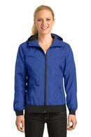 Outerwear Sport-Tek Ladies Embossed Hooded Wind Jacket. LST53 Sport-Tek