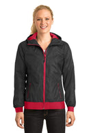 Outerwear Sport-Tek Ladies Embossed Hooded Wind Jacket. LST53 Sport-Tek