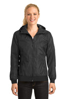 Outerwear Sport-Tek Ladies Embossed Hooded Wind Jacket. LST53 Sport-Tek