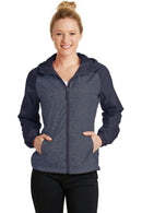 Outerwear Sport-Tek Ladies Heather Colorblock Raglan Hooded Wind Jacket. LST40 Sport-Tek