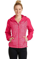 Outerwear Sport-Tek Ladies Heather Colorblock Raglan Hooded Wind Jacket. LST40 Sport-Tek