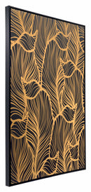 Paintings Canvas Painting - 32.7" x 1.7" x 48.4" Black & Gold, Pine Wood, Flora Canvas HomeRoots