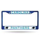 Car License Plate Frame Panthers Blue Colored Chrome Frame