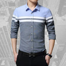 Patchwork Stripe Dress Shirt / Slim Fit Long Sleeve Shirt-Grey-4XL-JadeMoghul Inc.
