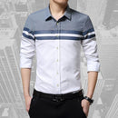 Patchwork Stripe Dress Shirt / Slim Fit Long Sleeve Shirt-White-4XL-JadeMoghul Inc.