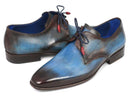 Paul Parkman (FREE Shipping) Blue & Brown Hand-Painted Derby Shoes (ID