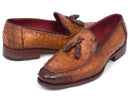 Paul Parkman (FREE Shipping) Camel Brown Genuine Ostrich Tassel Loafers (ID