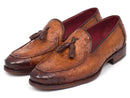 Paul Parkman (FREE Shipping) Camel Brown Genuine Ostrich Tassel Loafers (ID