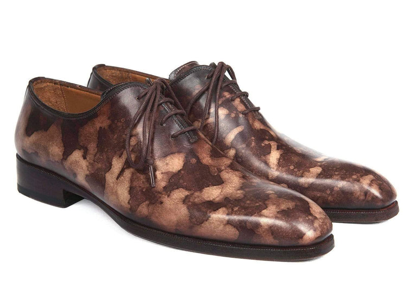 Paul Parkman (FREE Shipping) Camouflage Hand-Painted Wholecut Oxfords Brown (ID