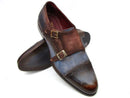 Paul Parkman (FREE Shipping) Captoe Double Monkstrap Antique Blue & Brown Suede (ID