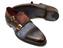 Paul Parkman (FREE Shipping) Captoe Double Monkstrap Antique Blue & Brown Suede (ID