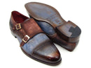 Paul Parkman (FREE Shipping) Captoe Double Monkstrap Antique Blue & Brown Suede (ID