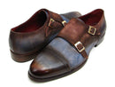 Paul Parkman (FREE Shipping) Captoe Double Monkstrap Antique Blue & Brown Suede (ID