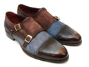 Paul Parkman (FREE Shipping) Captoe Double Monkstrap Antique Blue & Brown Suede (ID