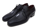 Paul Parkman (FREE Shipping) Full Genuine Black Stingray Goodyear Welted Derby Shoes For Men (ID