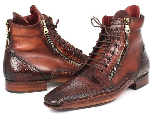 Paul Parkman (FREE Shipping) Genuine Crocodile & Calfskin Handmade Zipper Boots (ID#88CPK92) PAUL PARKMAN