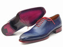 Paul Parkman (FREE Shipping) Goodyear Welted Wholecut Oxfords Navy Blue Hand-Painted (ID