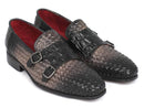 Paul Parkman (FREE Shipping) Gray Woven & Croc Embossed Monkstraps (ID