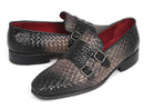 Paul Parkman (FREE Shipping) Gray Woven & Croc Embossed Monkstraps (ID