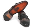 Paul Parkman (FREE Shipping) Gray Woven & Croc Embossed Monkstraps (ID