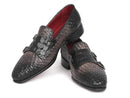 Paul Parkman (FREE Shipping) Gray Woven & Croc Embossed Monkstraps (ID