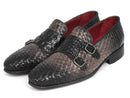 Paul Parkman (FREE Shipping) Gray Woven & Croc Embossed Monkstraps (ID