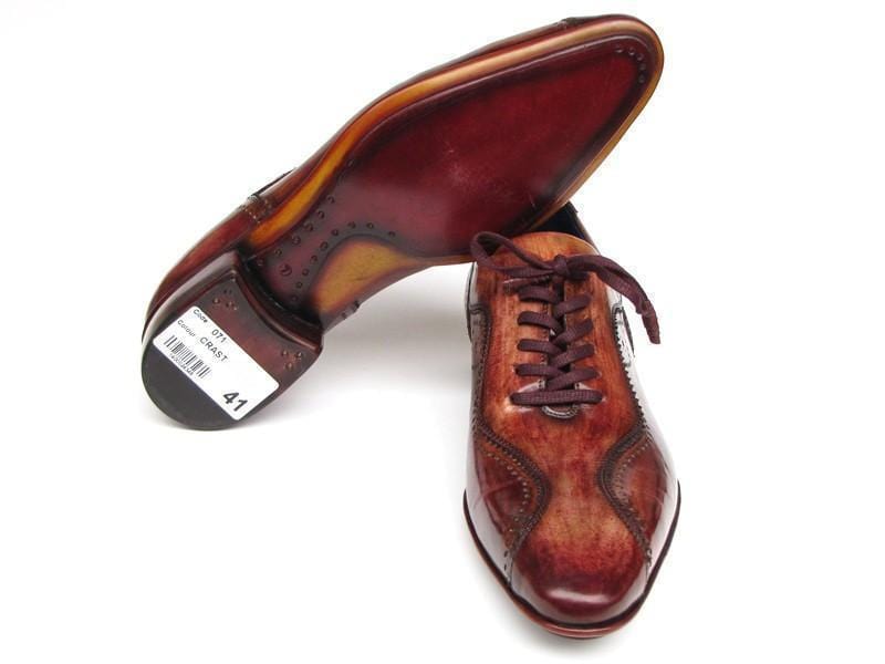 Paul Parkman (FREE Shipping) Handmade Lace-Up Casual Shoes For Men Brown Hand-Painted (ID