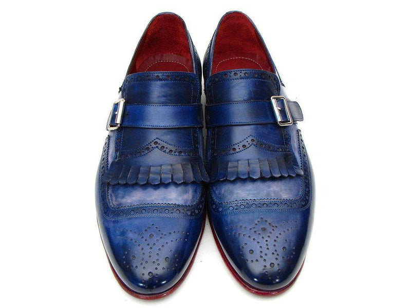 Paul Parkman (FREE Shipping) Kiltie Monkstrap Shoes Dual Tone Blue Leather (ID