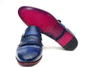 Paul Parkman (FREE Shipping) Kiltie Monkstrap Shoes Dual Tone Blue Leather (ID