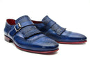 Paul Parkman (FREE Shipping) Kiltie Monkstrap Shoes Dual Tone Blue Leather (ID