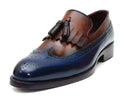 Paul Parkman (FREE Shipping) Kiltie Tassel Loafers Navy & Tobacco (ID