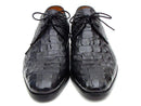 Paul Parkman (FREE Shipping) Men's Black Crocodile Embossed Calfskin Derby Shoes (ID