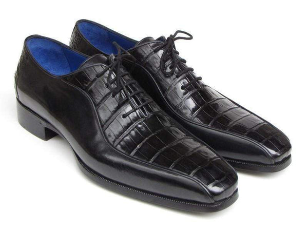 Paul Parkman (FREE Shipping) Men's Black Genuine Crocodile & Calfskin Oxford Shoes (ID#048-BLK) PAUL PARKMAN