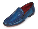 Paul Parkman (FREE Shipping) Men's Blue Genuine Ostrich Opanka Stitched Moccasins (ID