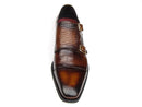 Paul Parkman (FREE Shipping) Men's Brown Crocodile Embossed Calfskin Double Monkstrap (ID