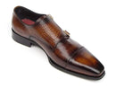 Paul Parkman (FREE Shipping) Men's Brown Crocodile Embossed Calfskin Double Monkstrap (ID