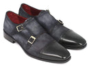 Paul Parkman (FREE Shipping) Men's Captoe Double Monkstraps Navy Suede (ID