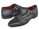 Paul Parkman (FREE Shipping) Men's Captoe Double Monkstraps Navy Suede (ID