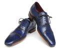 Paul Parkman (FREE Shipping) Men's Captoe Navy Blue Hand Painted Oxfords (ID
