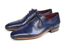 Paul Parkman (FREE Shipping) Men's Captoe Navy Blue Hand Painted Oxfords (ID