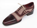 Paul Parkman (FREE Shipping) Men's Captoe Oxfords - Bordeaux / Beige Hand-Painted Suede Upper and Leather Sole (ID